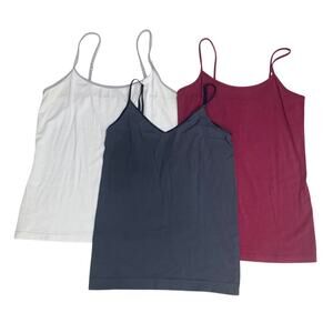 Lot of 3 Womens Medium Maroon Gray White Adjustable Straps Cami Tank Tops